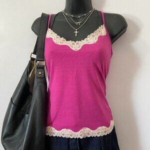 pink purple y2k 2000s express cream lace cami camisole top